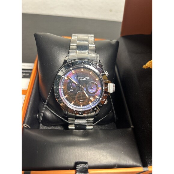 Stuhrling 3960 2 Quartz Chronograph Date Stainless Steel Bracelet Mens Watch - Picture 5 of 12